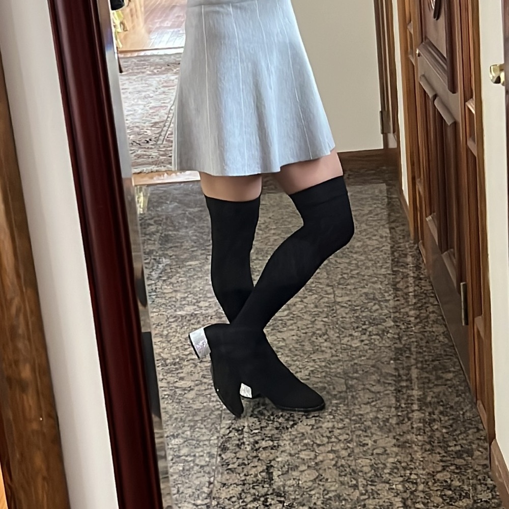 Black Slinky Over-the-knees with Crystal-studded Square Heels